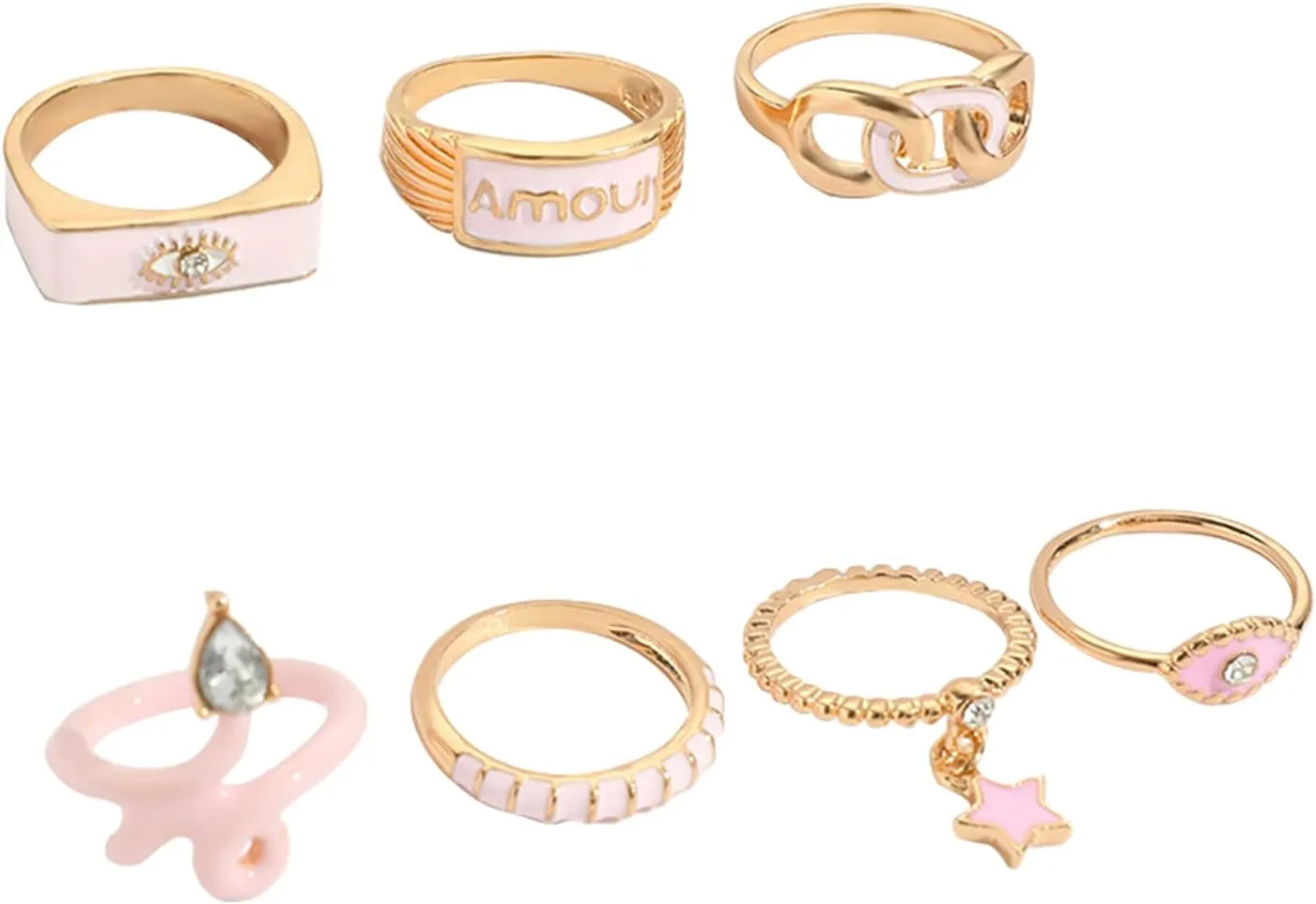 Stackable Rings for Women Gold 925 Sterling Silver Thin Thumb Women's Wedding Bands Jewelry Minimalist Gold Sterling Silver Gold Rings for Women Non Tarnish Rings Set(Pink,One Size)