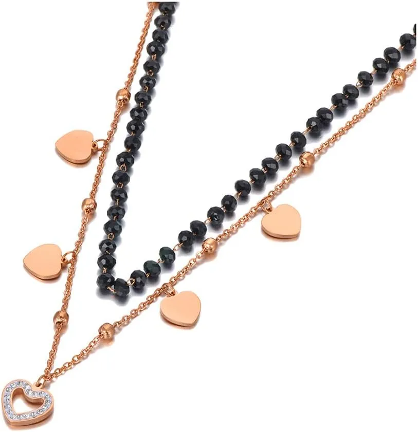 Stainless Steel Crystal Charm Pendant Necklaces Layer Necklace For Women JN 7