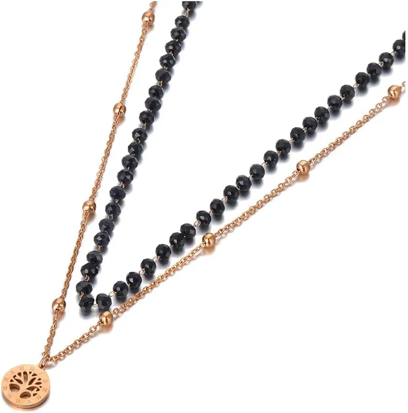 Stainless Steel Crystal Charm Pendant Necklaces Layer Necklace For Women JN 8