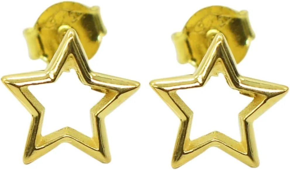 Star Design 925 Sterling Silver Gold Plated Stud Earrings