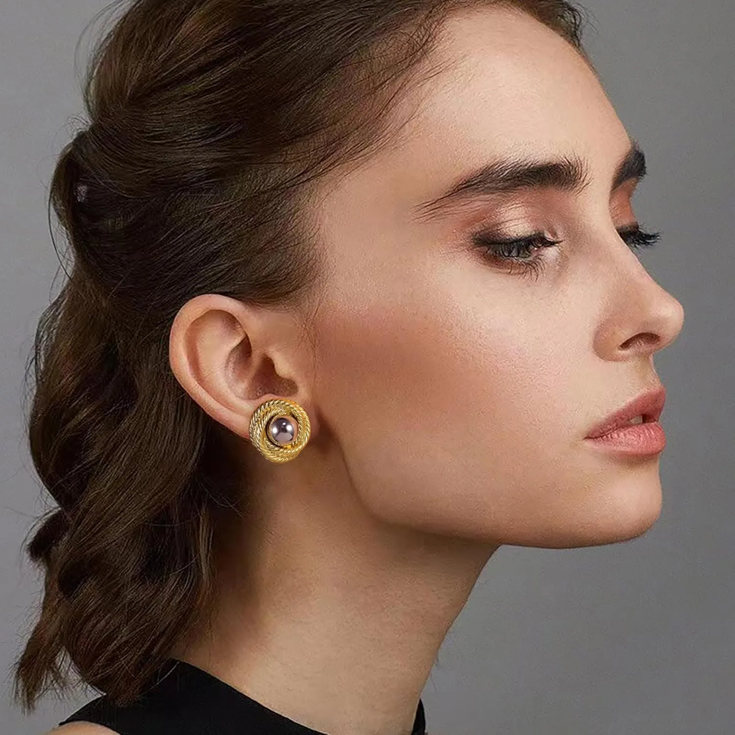 Statement Chunky Gold Silver Earrings for Women Round Rope Disc Stud Earrings Geometric Vintage Earrings Trendy Jewelry for Women