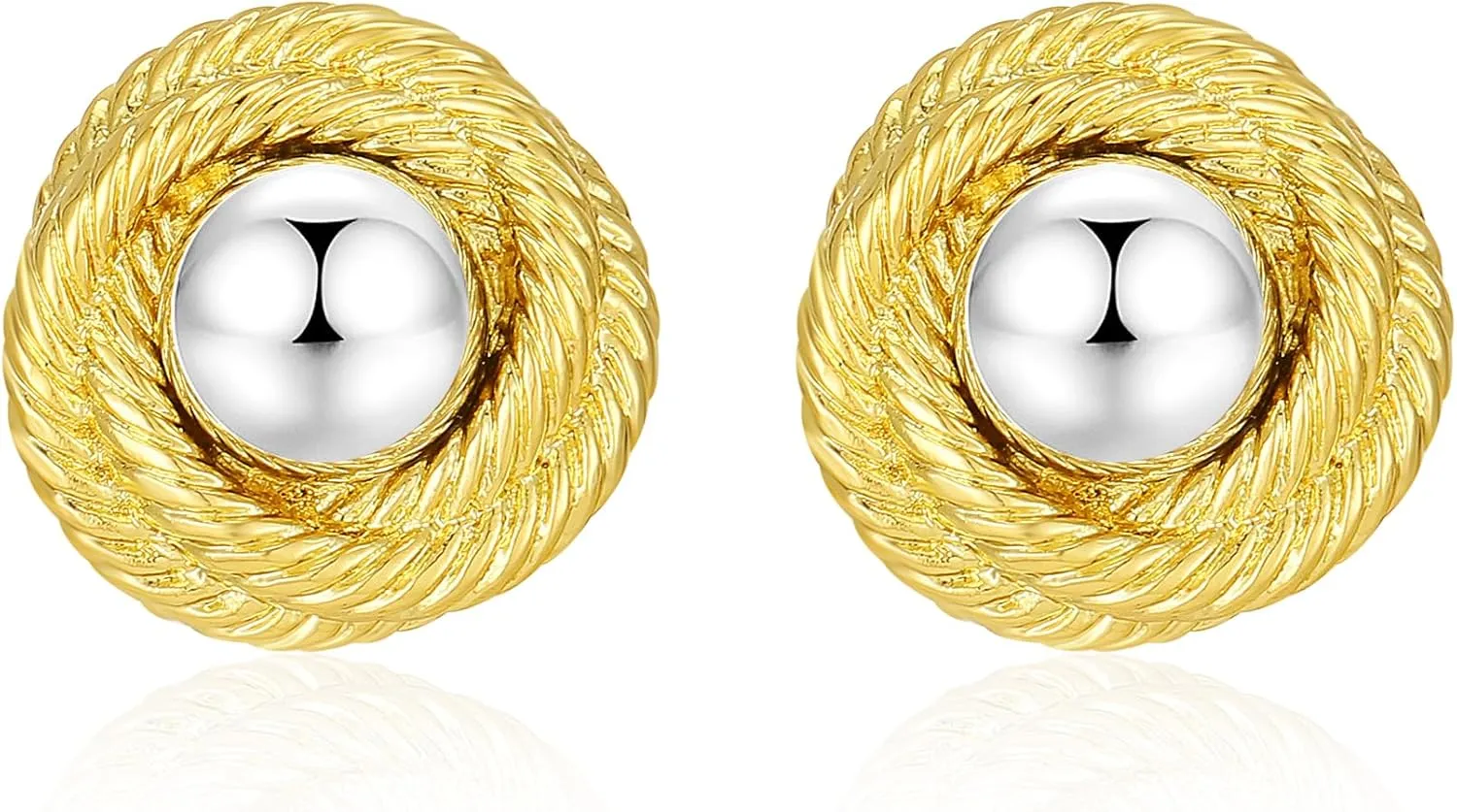 Statement Chunky Gold Silver Earrings for Women Round Rope Disc Stud Earrings Geometric Vintage Earrings Trendy Jewelry for Women