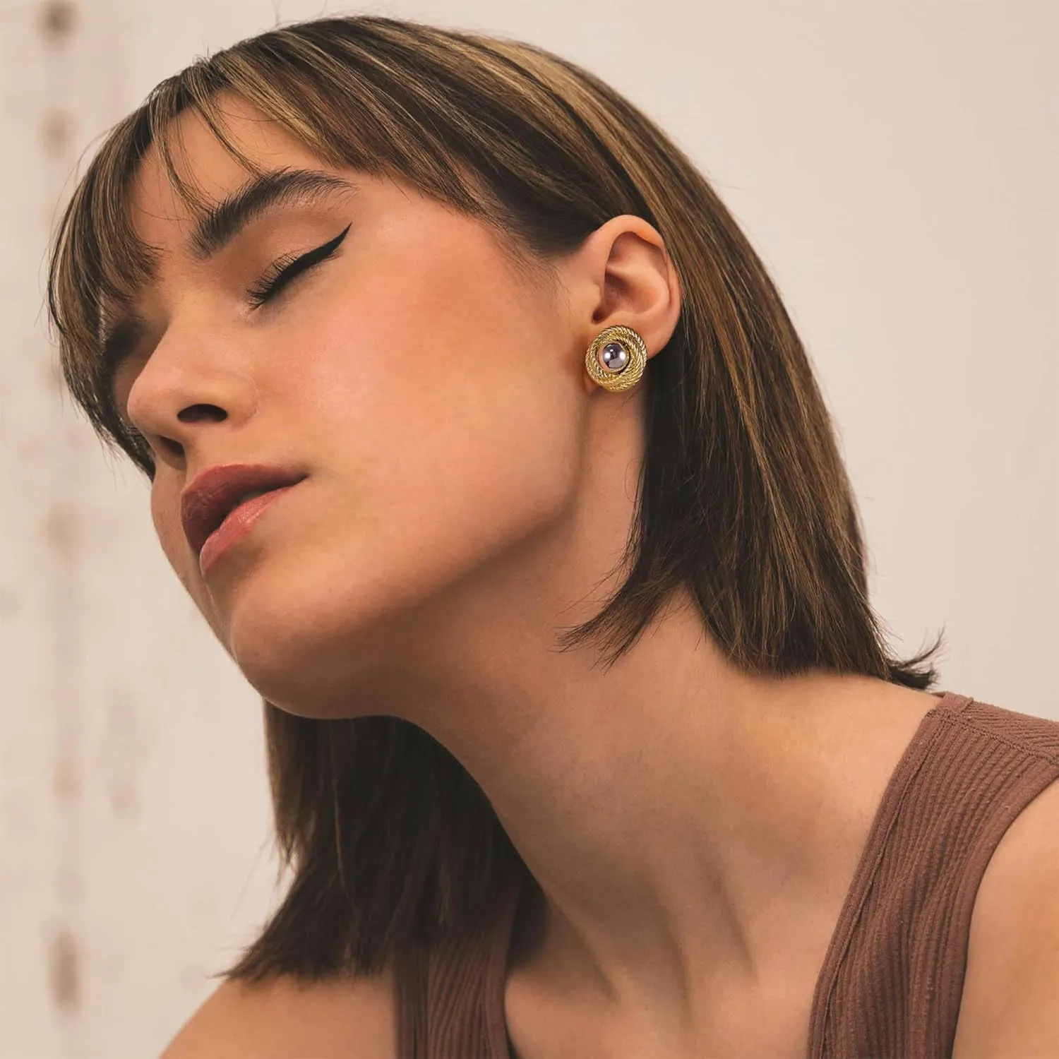 Statement Chunky Gold Silver Earrings for Women Round Rope Disc Stud Earrings Geometric Vintage Earrings Trendy Jewelry for Women