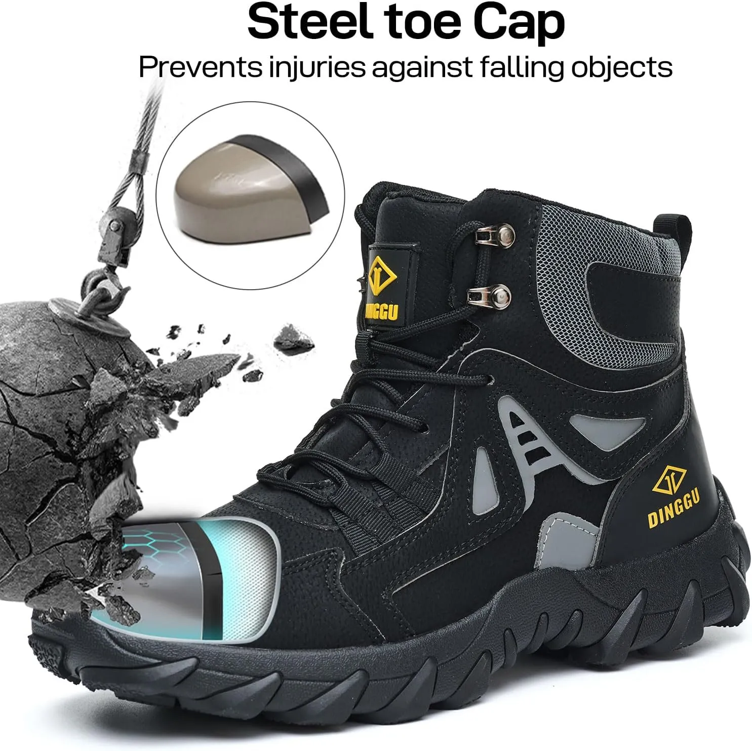 Steel Toe Boots for Men Safety Work Boots ComfortableIndestructible Industrial & Construction Shoes Mens Composite Toe Boots