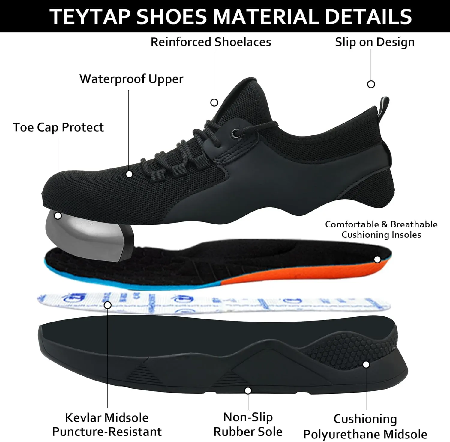Steel Toe Work Shoes for Men WomenNon Slip Waterproof Safety Sneakers