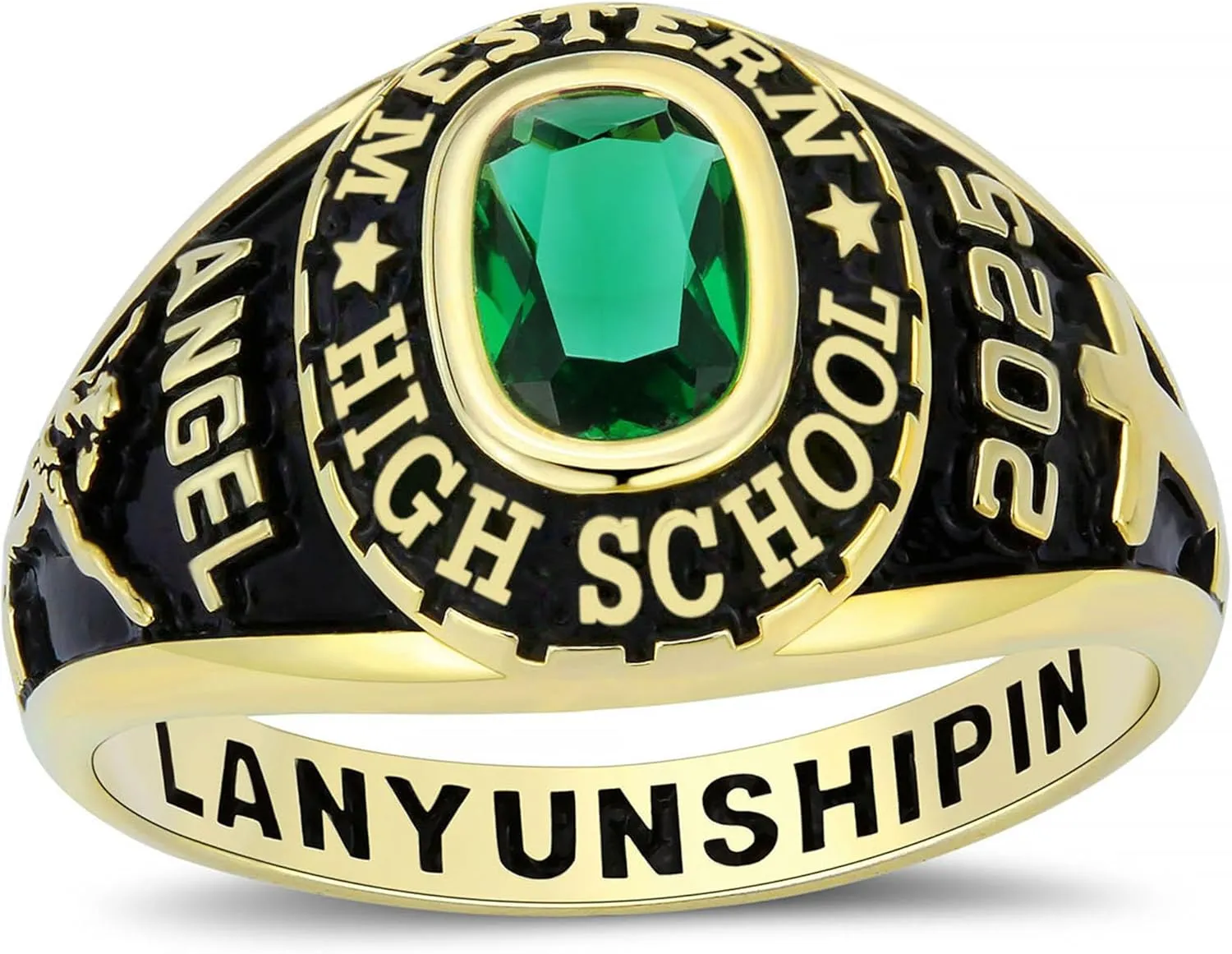 Sterling Silver Class Rings Personalized Custom Rings Class Rings for Women High School Birthstone Rings Graduation Rings Size 5-15 College Rings for Women