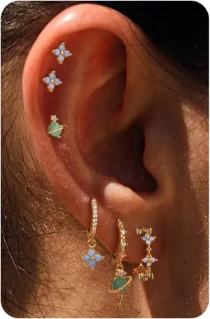 Sterling Silver Earrings for Women - Hypoallergenic Cartilage Earrings for Women Dainty 14K Gold Plated Stud Huggie Hoop Earrings Dangle Chain Earrings Cartilage Earring Gold Jewelry for Women