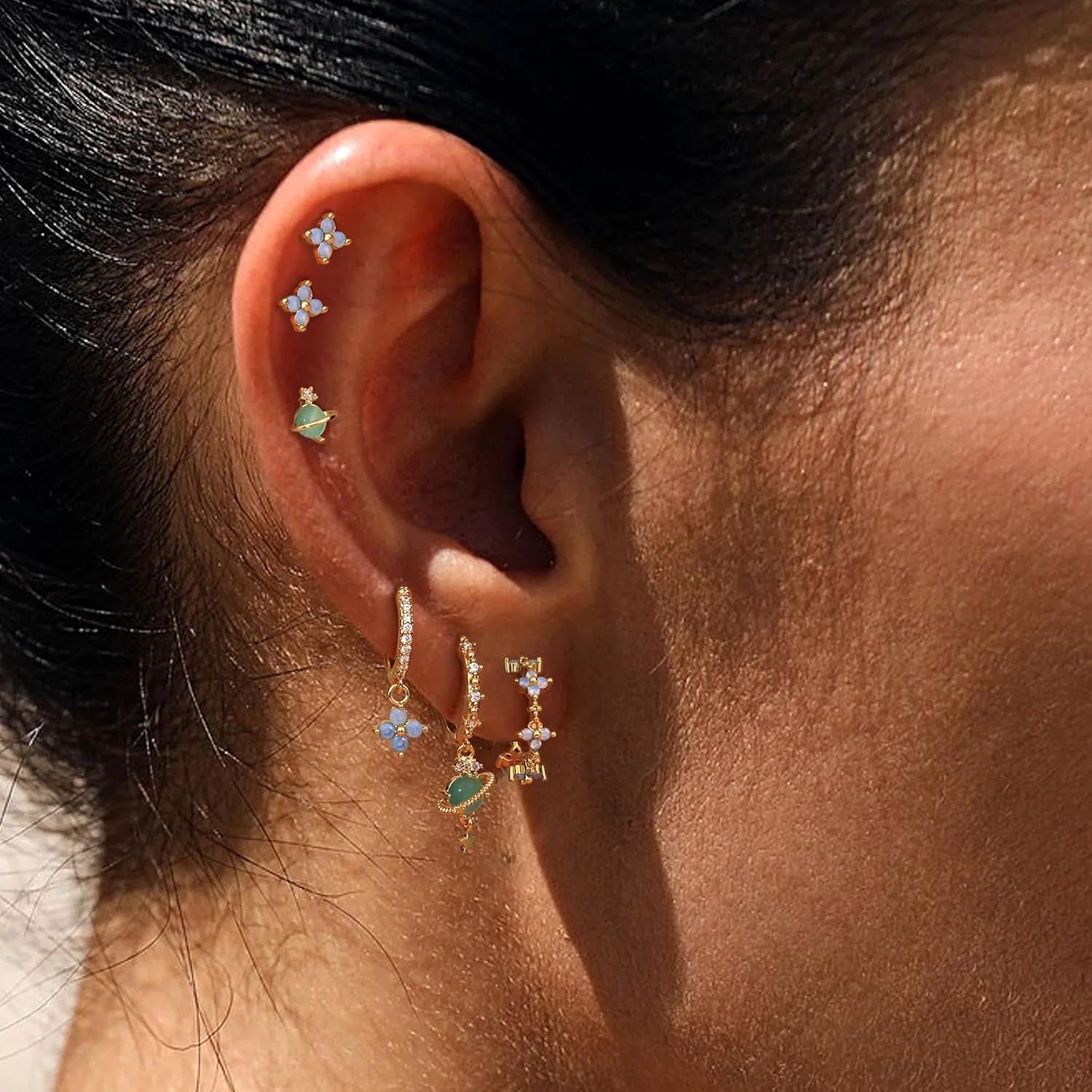 Sterling Silver Earrings for Women - Hypoallergenic Cartilage Earrings for Women Dainty 14K Gold Plated Stud Huggie Hoop Earrings Dangle Chain Earrings Cartilage Earring Gold Jewelry for Women