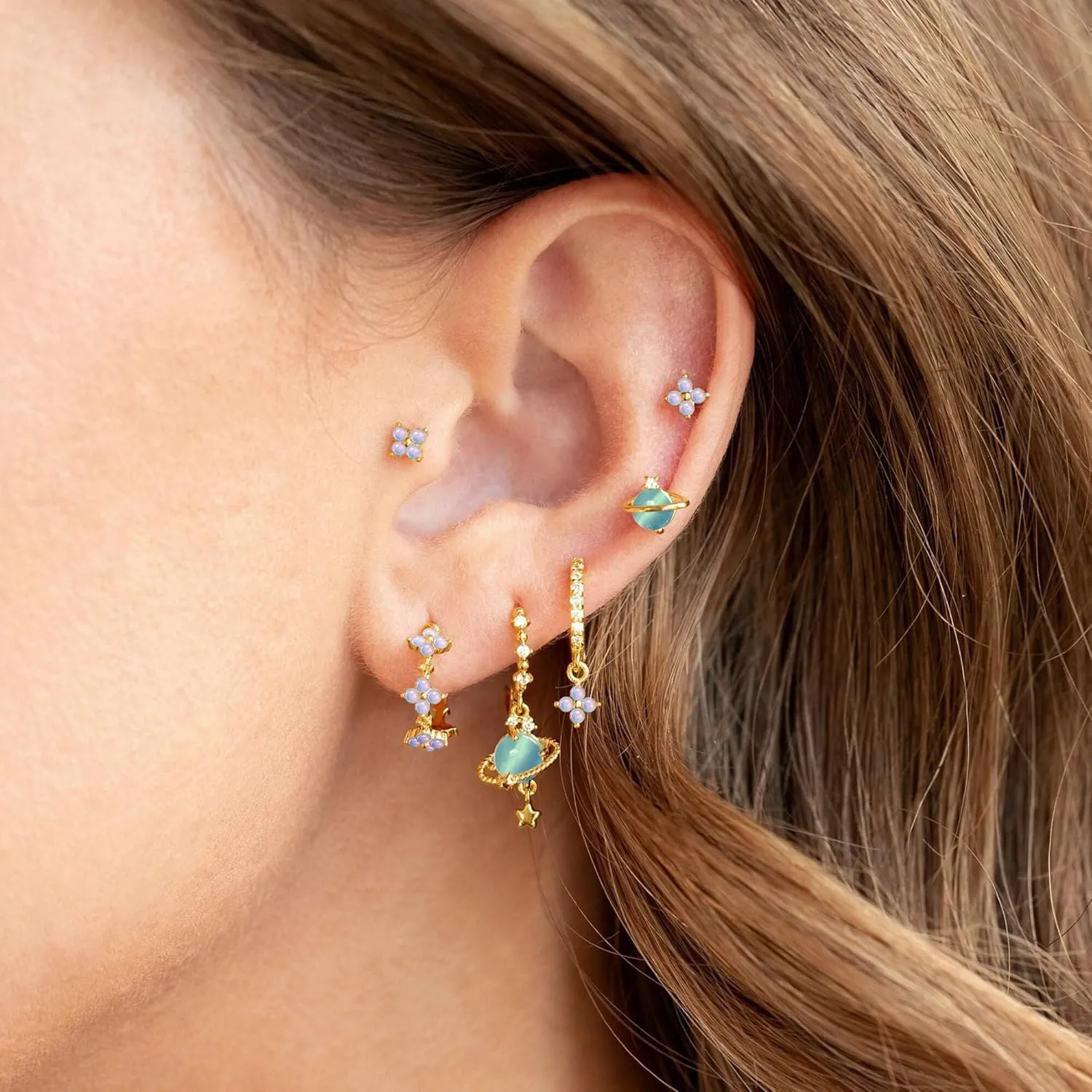 Sterling Silver Earrings for Women - Hypoallergenic Cartilage Earrings for Women Dainty 14K Gold Plated Stud Huggie Hoop Earrings Dangle Chain Earrings Cartilage Earring Gold Jewelry for Women