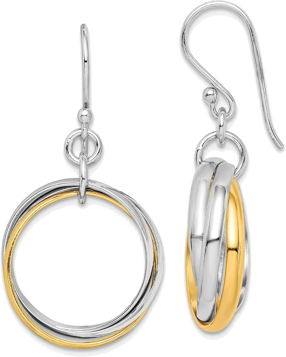 Sterling Silver Rhodium & Gold-Plated Triple Circle Dangle Earrings Stylish