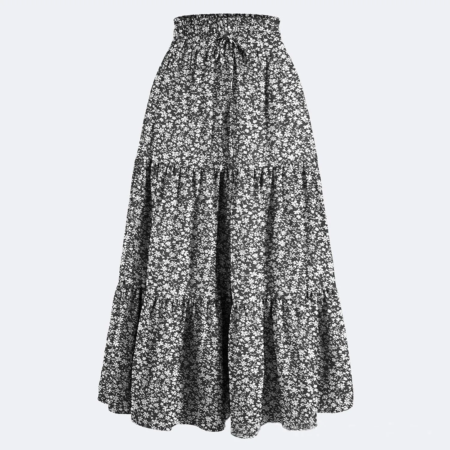 Summer Skirts for Women 2025 Floral Skirts Tiered Maxi Skirt A Line Elastic High Waisted Tie Front Ruffle Hem Skorts
