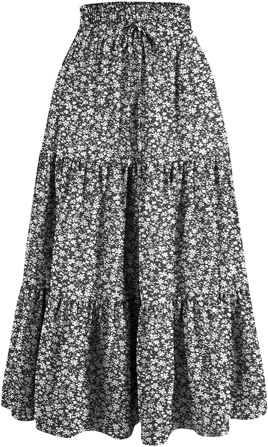 Summer Skirts for Women 2025 Floral Skirts Tiered Maxi Skirt A Line Elastic High Waisted Tie Front Ruffle Hem Skorts