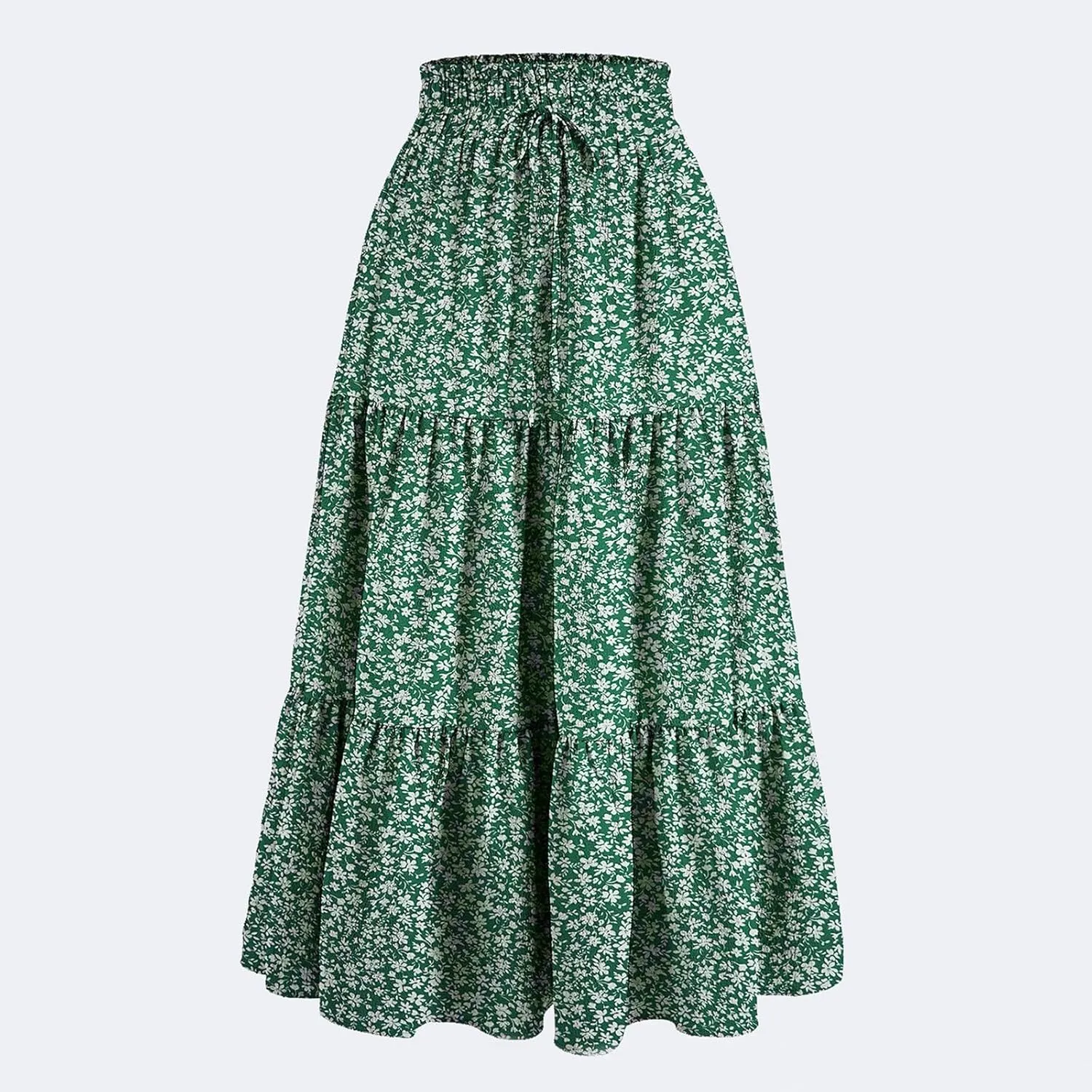 Summer Skirts for Women 2025 Floral Skirts Tiered Maxi Skirt A Line Elastic High Waisted Tie Front Ruffle Hem Skorts
