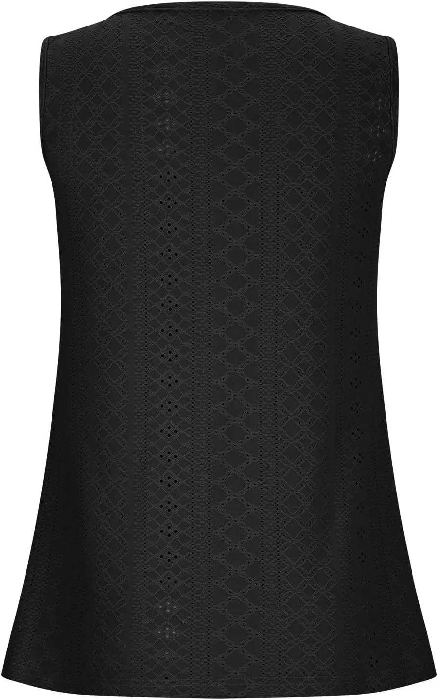 Summer Tank Tops for Women Loose Fit V Neck Sleeveless Tops Flowy Blouse Off The Shoulders Metal Buckle Basic Shirts