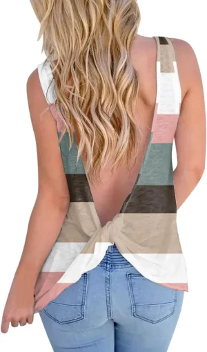 Summer Tank Tops for Women Sexy Sleeveless Open Back Shirt Casual Knotted Camisole Athletic Workout Cami Vest Top