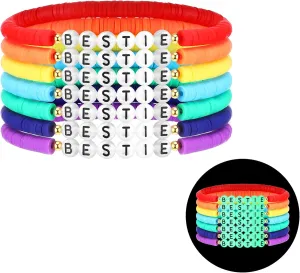 Sureio 7 Pcs Friendship Beads Bracelets Stretchy Acrylic Clay Glow Bracelets for Best Friend Girls Women, Colorful