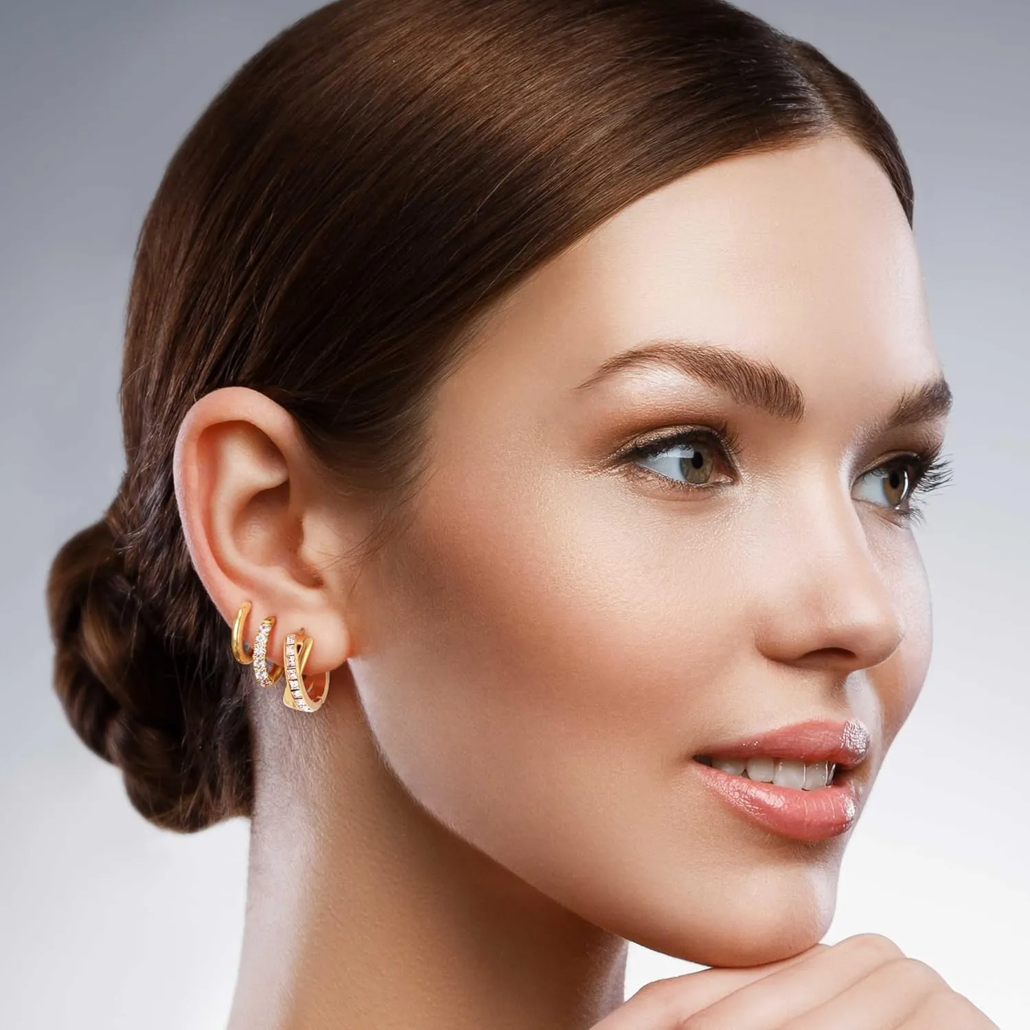 Surgical Steel Gold Hoop Earrings for Women,14K Gold Plated Small Hoop Earrings Set,Hypoallergenic Lightweight CZ Huggie Earrings, Waterproof Non tarnish, for Multiple Piercing