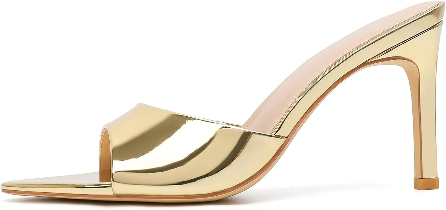 Susanny Women's Sandals Heels Mule High Heels Pointed Open Toe Sandals Sexy Slip on Heeled Summer Casual Wedding Prom Party Comfortable Dressy Shoes