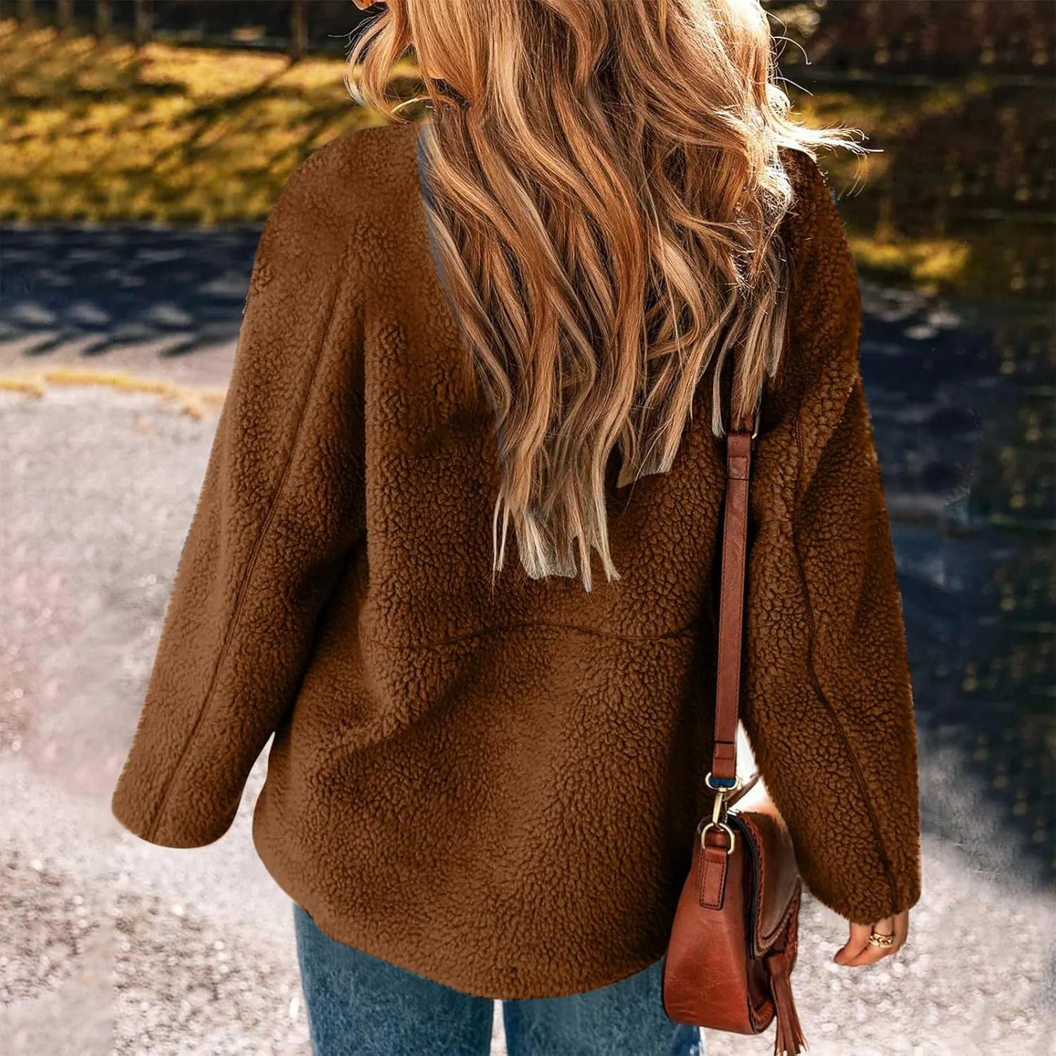 Sweater Coats for Women Vintage Solid Fleece Jackets Fuzzy Long Sleeve Winter Coats with Pockets Outerwear