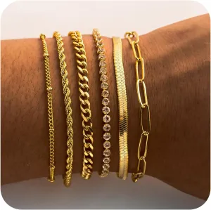 SYGY 6Pcs Gold Bracelets for Women, 14K Gold Bracelets, Jewelry Bracelets Set for Gifts, 7.09''