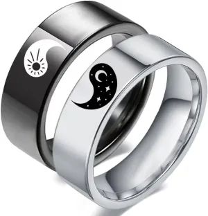 Tai Chi Yin Yang Ba Gua Balance Couple Ring for Him and Her,Sun Moon Star Ring, Anniversary Promise Wedding Bands,Stainless Steel Lovers Ring