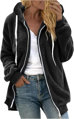 TANGNADE Cute Jackets for Women Trendy Plus Size Winter Fuzzy Fleece Coats Comfy Warm Zip Up Hoodies Outwear