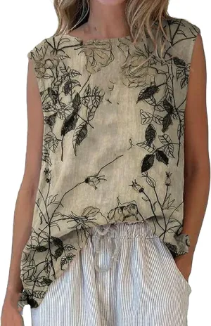 Tank Top for Women Loose Fit Sleeveless Boat Neck Tank Floral Graphic Camisole Tops Trendy Spring Summer Clothes