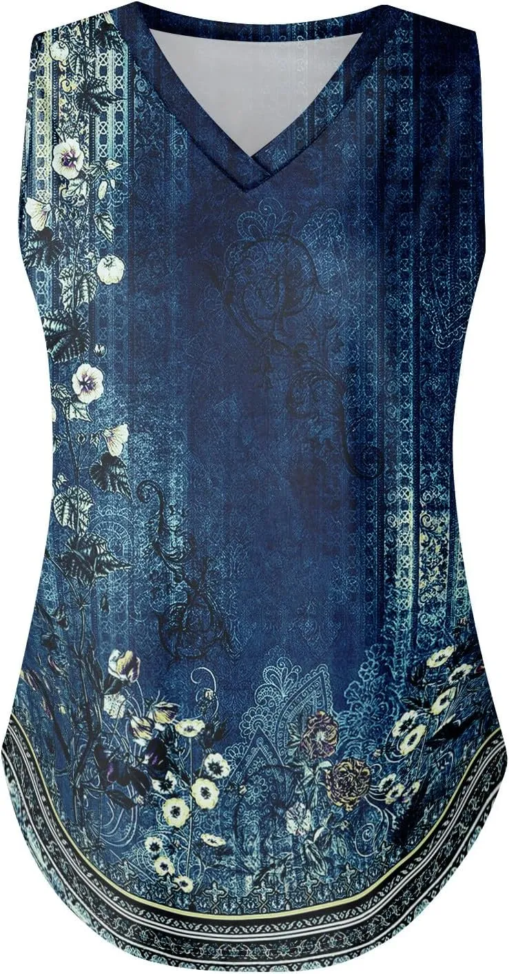 Tank Tops for Women 2025 Loose Fit V Neck Dressy Casual Tops Sleeveless Floral Print Shirts Summer Trendy Tank Tops