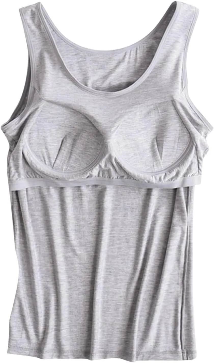 Tank Tops with Built in Bra Women Modal Padded Yoga Camisole Shelf Bras Plus Size Basic Racerback Workout Undershirt