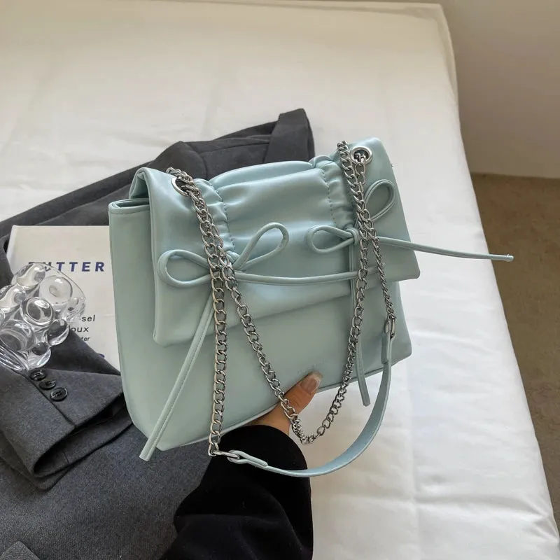 TAVIMART  -  Trendy Designer Bow Chain Handbag and Purses Totes Shoulder Crossbody Bag for Women Casual 2024 New Solid Ladies Messenger Bags