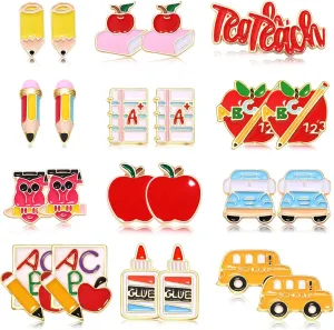 Teacher Earrings Hypoallergenic Cute Small Stud Earrings Funky Apple Books Pencil Teach Owl School Themed Studs Back to School Season Jewelry Teachers Day Appreciation Gifts for Students Teacher