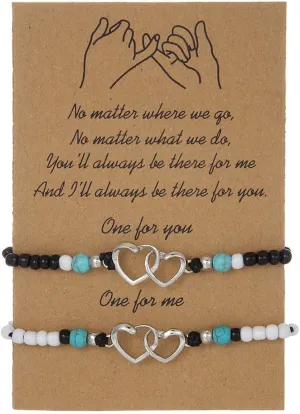 tenghong2021 2Pcs Love Card Couple Ankle Bracelets for Women Heart Shape Beach Bead Bracelets Anklets Woven Rice Bead Adjustable Rope Anklet Set for Women Party Summer Beach Gifts Jewelry