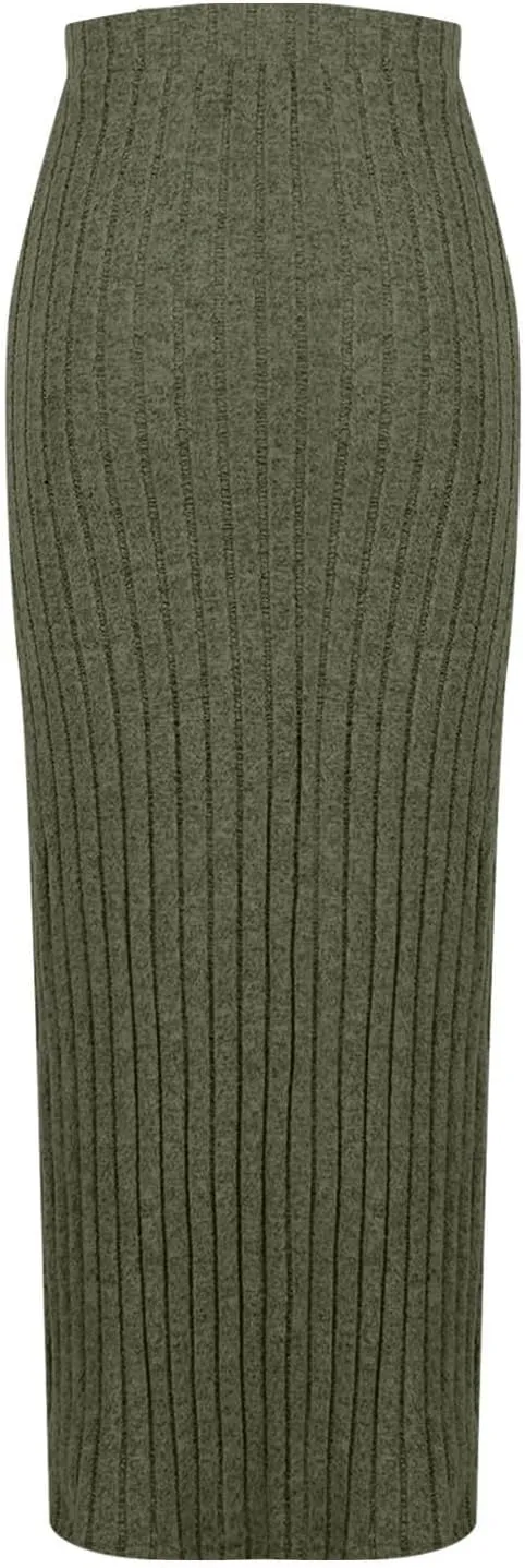 Texture Maxi Skorts for Women Ribbed Knitted Stretch Bodycon High Waist Pencil Skirts Casual Solid Side Split Skirt