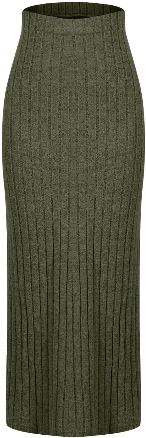 Texture Maxi Skorts for Women Ribbed Knitted Stretch Bodycon High Waist Pencil Skirts Casual Solid Side Split Skirt