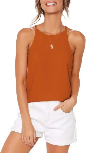 THANTH Womens Halter Tops Sleeveless Summer Strap Tank Tops High Neck Casual Cami Tops Tee