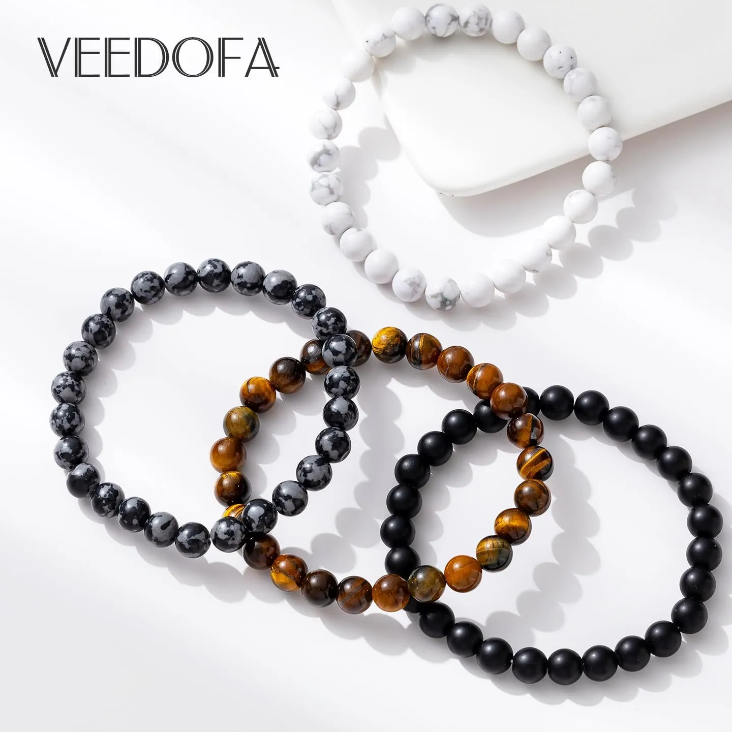 Tiger Eye Beaded Bracelets for Men - Elastic 8MM Natural Stone Bracelet Set Lava Rock Bracelets Gifts for Son Grandson Bonus Son Boyfriend Brother