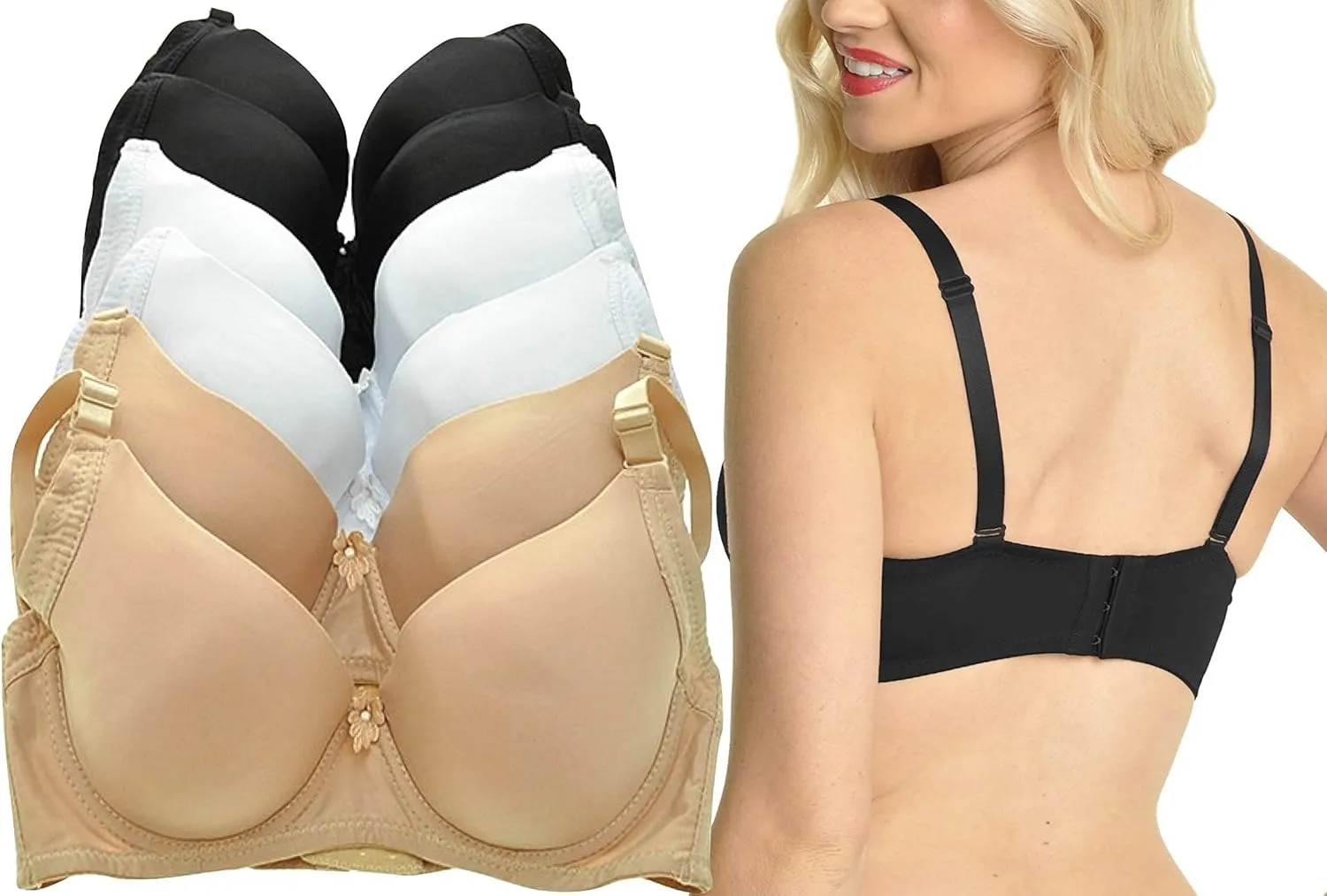 ToBeInStyle Women's Pack of 6 Wired Padded T-Shirt Bras with Wide Wings