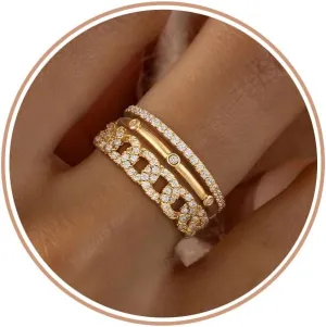 TOBENY Stackable Gold Rings for Women Non Tarnish Trendy 14K Gold Plated Stacking Cubic Zirconia Thin Thumb Ring Set Dainty Promise Wedding Bands Engagement Statement Rings for Women Size 6 7 8 9 10