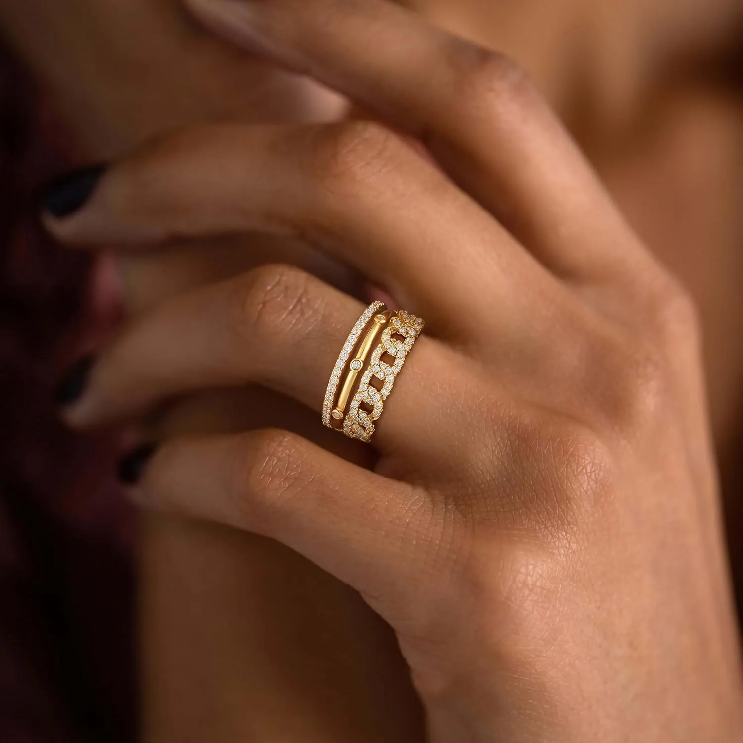 TOBENY Stackable Gold Rings for Women Non Tarnish Trendy 14K Gold Plated Stacking Cubic Zirconia Thin Thumb Ring Set Dainty Promise Wedding Bands Engagement Statement Rings for Women Size 6 7 8 9 10