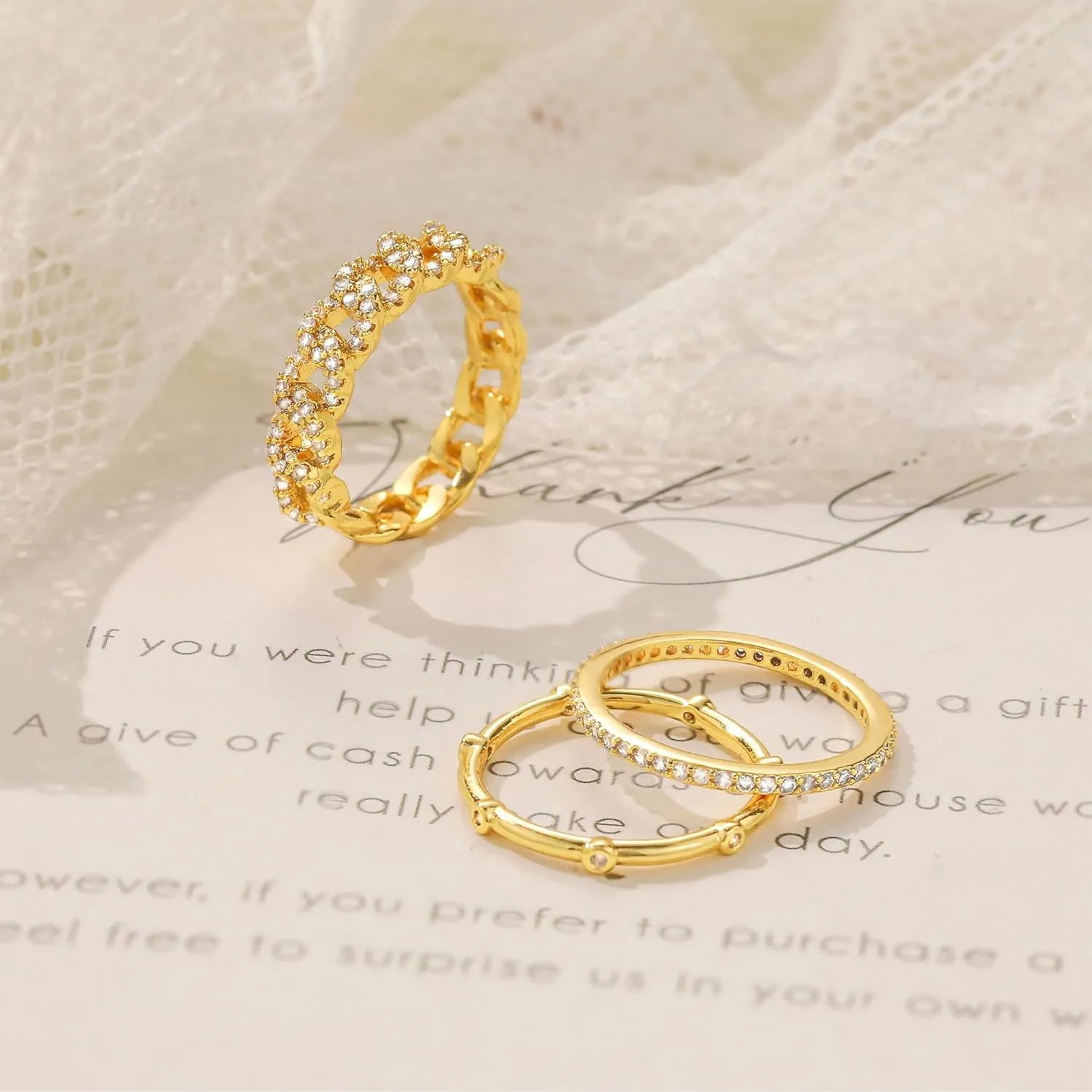 TOBENY Stackable Gold Rings for Women Non Tarnish Trendy 14K Gold Plated Stacking Cubic Zirconia Thin Thumb Ring Set Dainty Promise Wedding Bands Engagement Statement Rings for Women Size 6 7 8 9 10