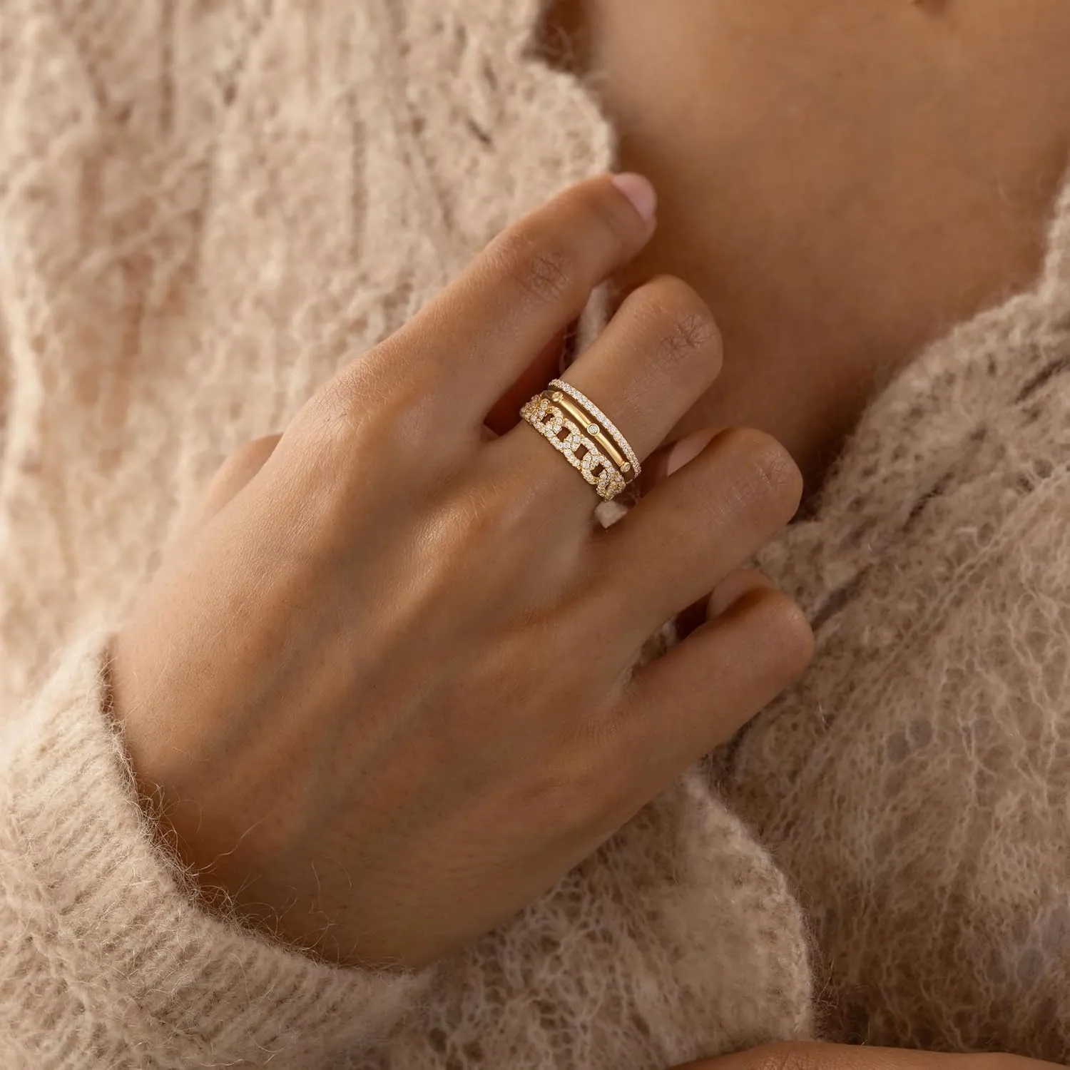 TOBENY Stackable Gold Rings for Women Non Tarnish Trendy 14K Gold Plated Stacking Cubic Zirconia Thin Thumb Ring Set Dainty Promise Wedding Bands Engagement Statement Rings for Women Size 6 7 8 9 10