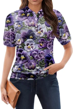 Tops for Women Trendy Short Sleeve Vacation Outfits Summer Collared Shirts Polo Blouses Casual Banded Hem