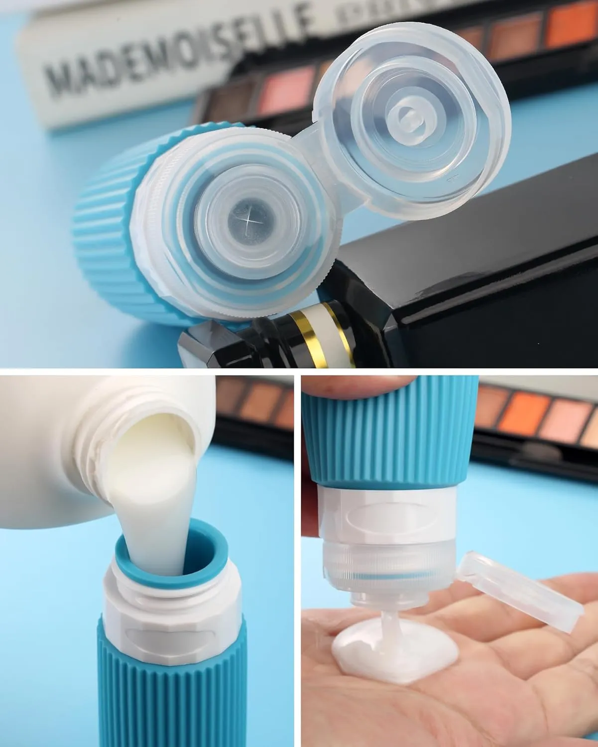 Travel Bottles for Toiletries 8 Pack, Tsa Approved Travel Size Toiletries 3 oz, Containers for Toiletries, with Clear Bag, Leak Proof Silicone Squeezable Essentials Creams Jars