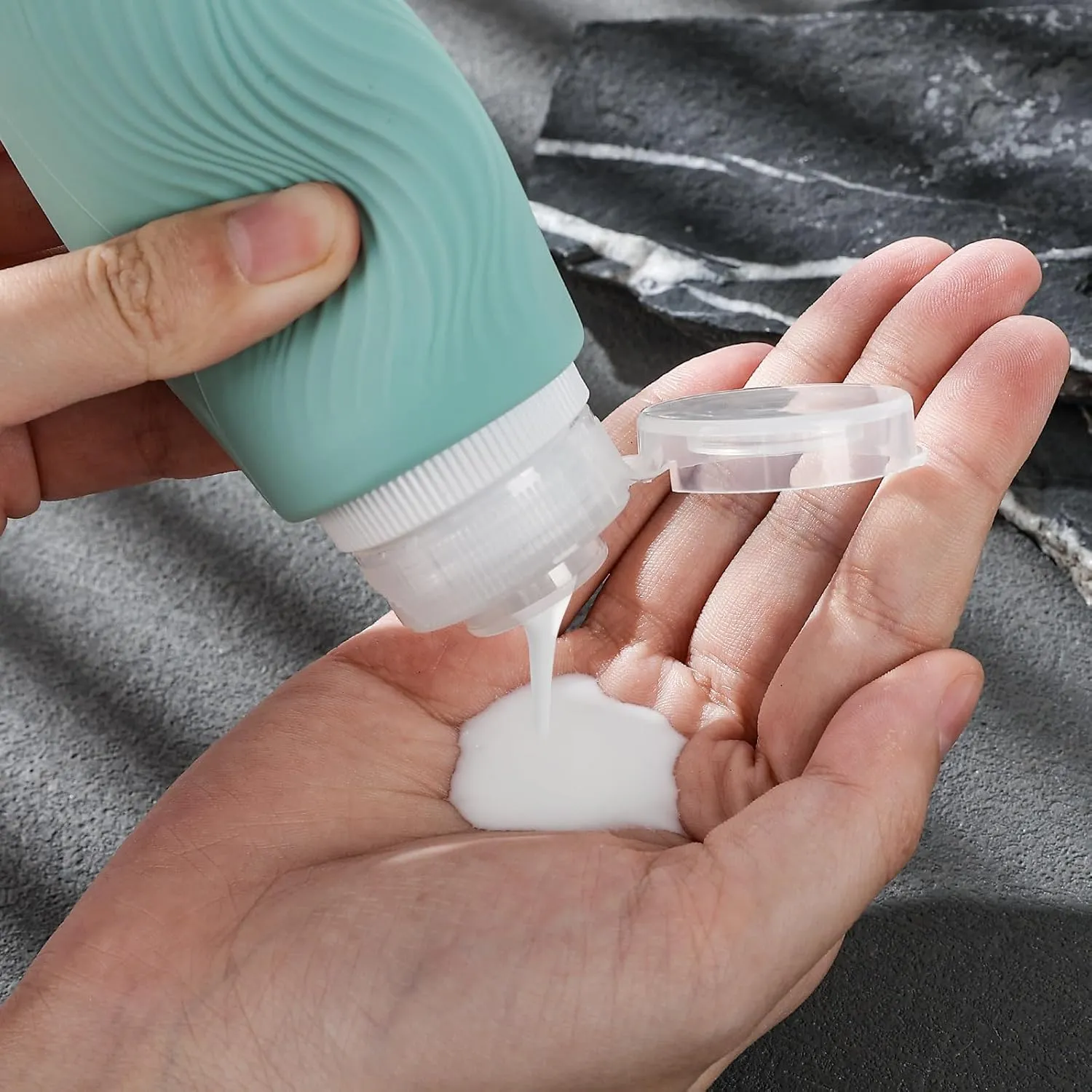 Travel Bottles for Toiletries, TSA -Approved 3oz Portable Bottles, BPA-Free Leak Proof Squeezable Silicone Size Containers, Travel Accessories with Clear Toiletry Bag (4 Pack)