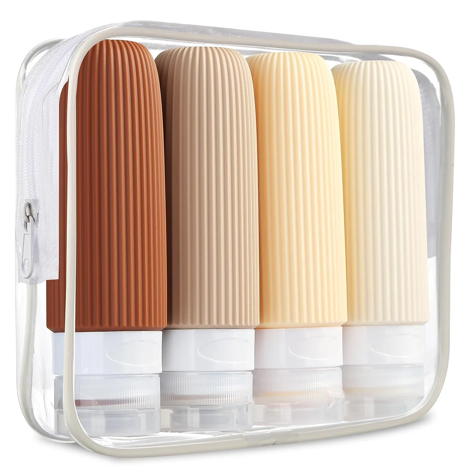 Travel Bottles for Toiletries, Tsa Approved 3oz Portable Travel Bottles, BPA Free Leak Proof Squeezable Silicone Travel Size Containers, Travel Accessories with Clear Toiletry Bag (4 Pack)