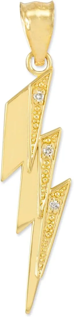 Trendy Necklaces High Polish 14k Yellow Gold Diamond Lightning Bolt Charm Pendant