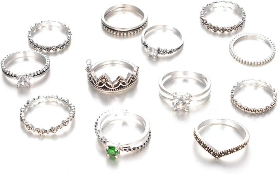 Trendy Women's Ring Set 12pcs Vintage Style Gold/silver Joint Knuckle Rings for Women