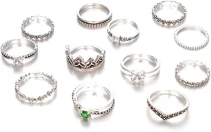Trendy Women's Ring Set 12pcs Vintage Style Gold/silver Joint Knuckle Rings for Women