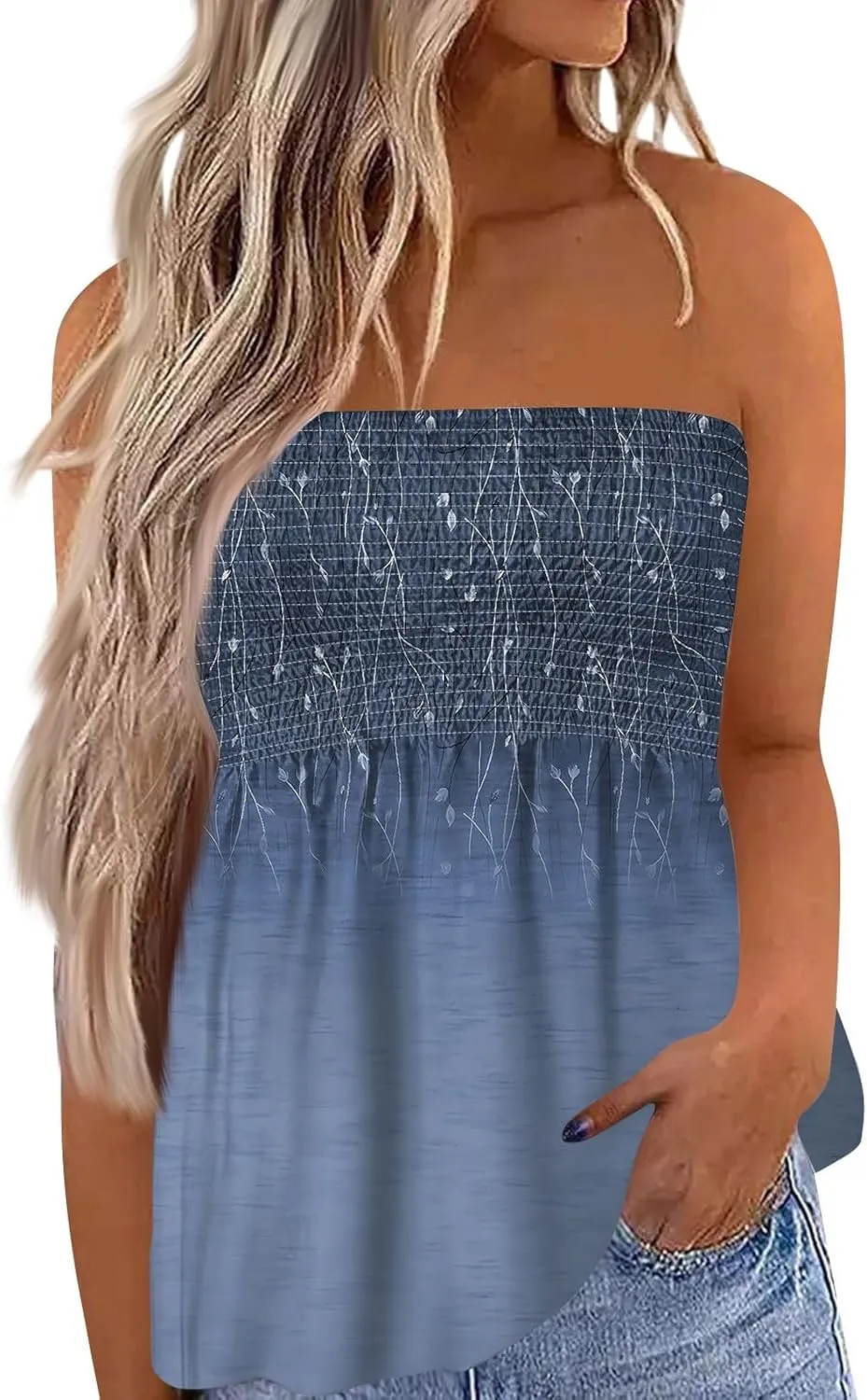 Tube Tops for Women Strapless Elastic Trim Vintage Tanks Backless Sexy Casual Bandeau Sleeveless Shirts