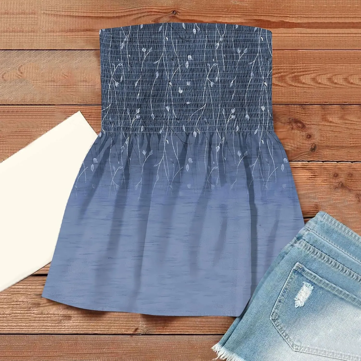 Tube Tops for Women Strapless Elastic Trim Vintage Tanks Backless Sexy Casual Bandeau Sleeveless Shirts